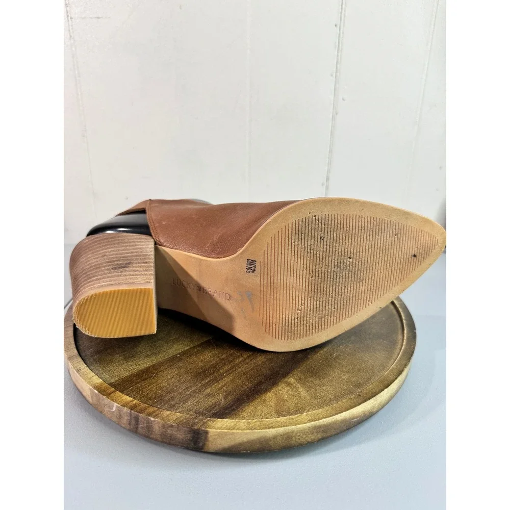 Lucky Brand Aroyli Slingback Mules Womens 8 Brown Good Leather V-Cut Block Heel - Picture 7 of 14